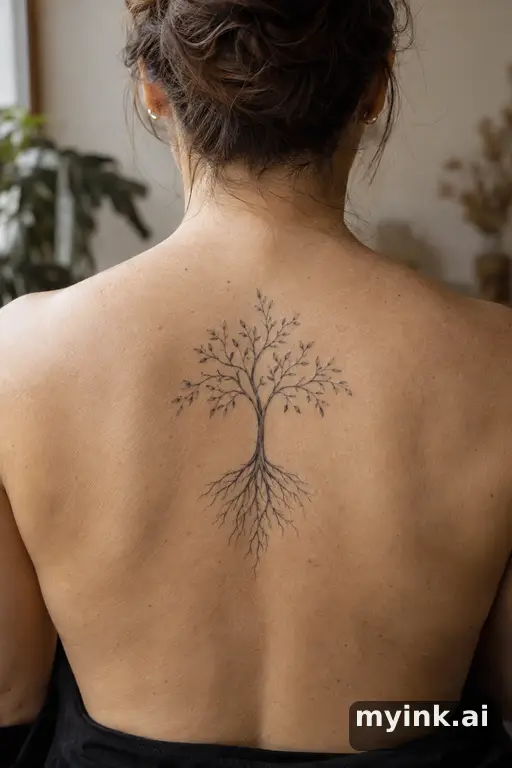 Family tree with roots — Minimalist Family Tattoo reference image