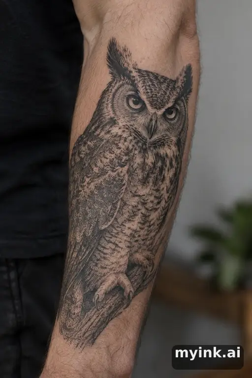 Owl — Dotwork Forearm Tattoo reference image