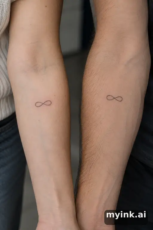Matching infinity symbols — Fine Line Matching Tattoo reference image