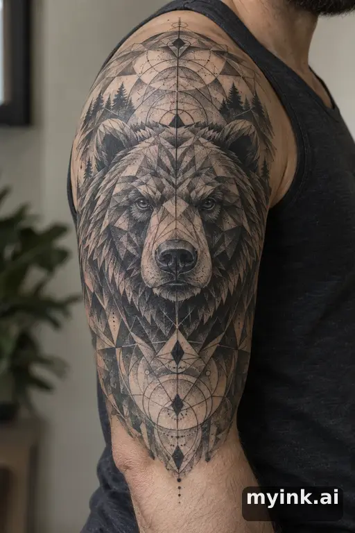 Grizzly bear head β Geometric Half Sleeve Tattoo reference image
