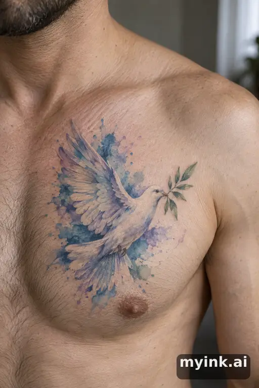Dove carrying an olive branch — Watercolor Memorial Tattoo reference image