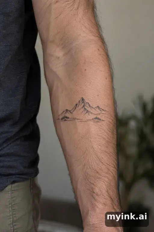 Mountain landscape — Minimalist Forearm Tattoo reference image