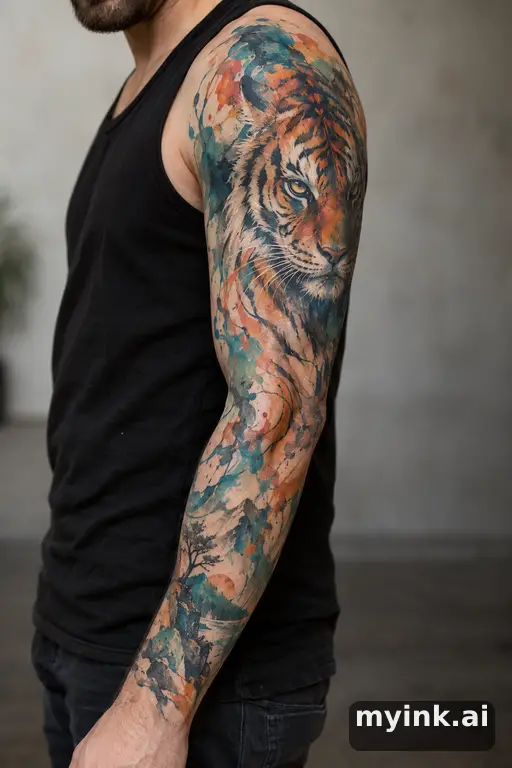 Tiger — Watercolor Sleeve Tattoo reference image
