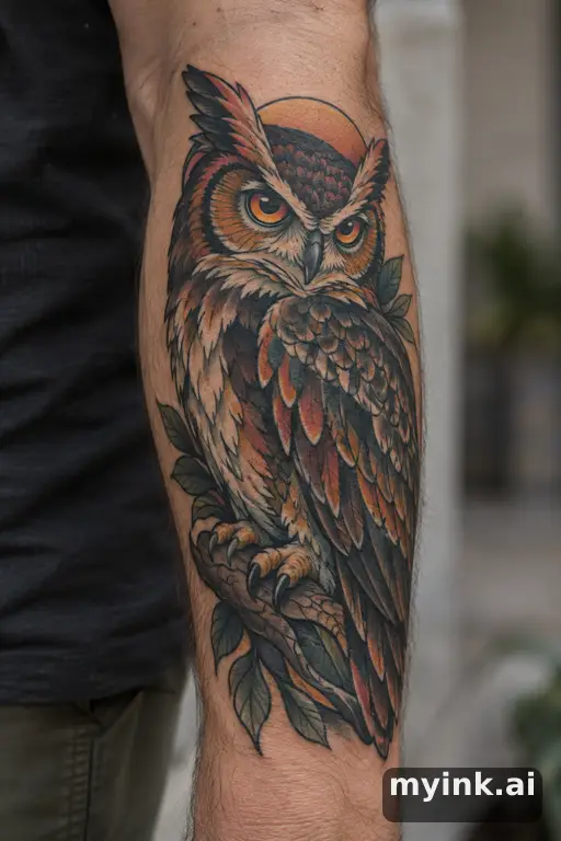 Owl — Neo-Traditional Masculine Tattoo reference image