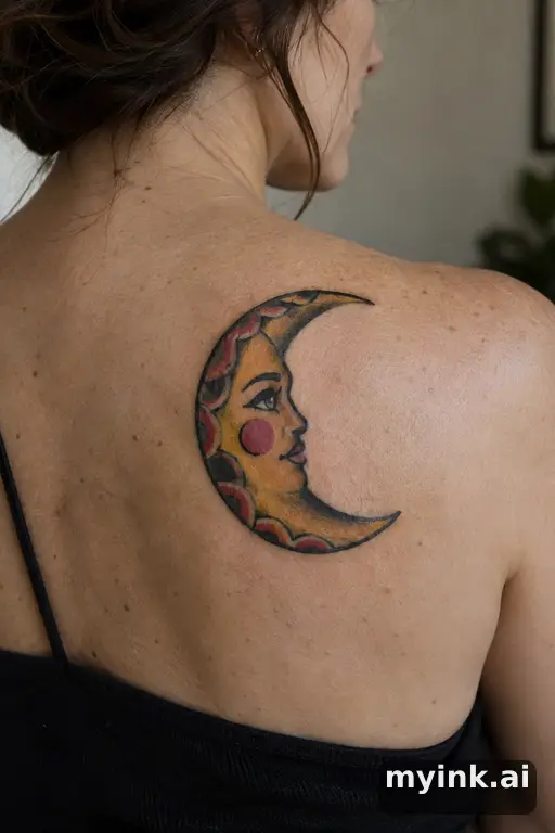 Crescent moon — Traditional Tattoo for Women reference image