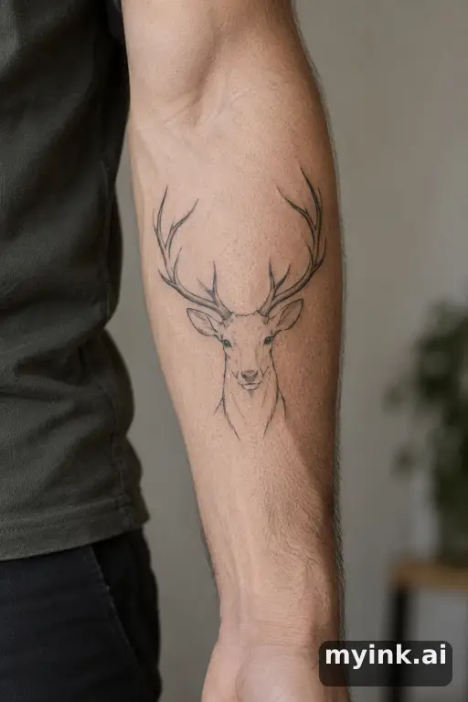 Stag head with large antlers — Minimalist Forearm Tattoo reference image