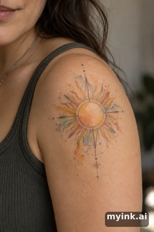 Geometric sun β Watercolor Sun Tattoo reference image