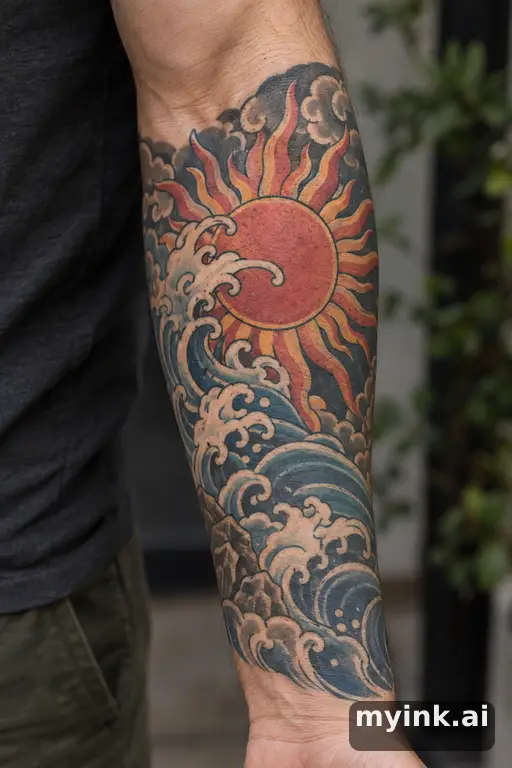 Sun with ornamental rays — Japanese Sun Tattoo reference image