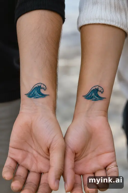 Matching tiny waves — Traditional Best Friend Tattoo reference image