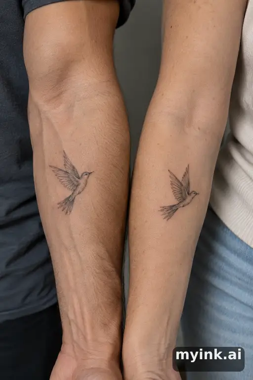 Matching birds — Fine Line Matching Tattoo reference image