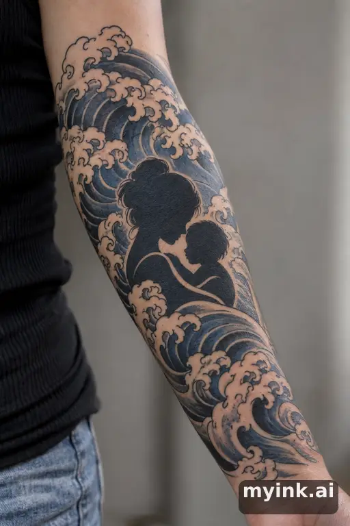 Mother and child silhouette — Japanese Family Tattoo reference image