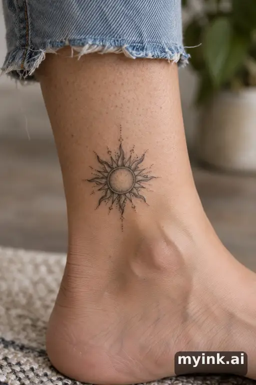 Sun with ornamental rays — Fine Line Tattoo reference image