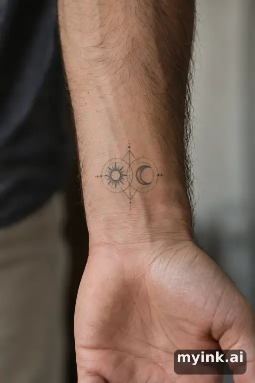 Sun and moon pair — Geometric Wrist Tattoo reference image
