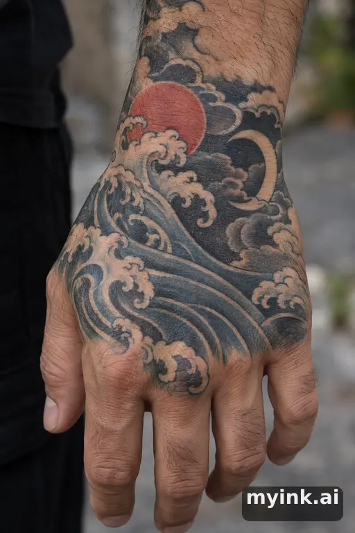 Sun and moon pair — Japanese Hand Tattoo reference image