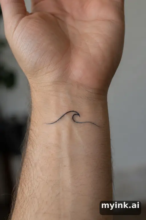 Single-line wave — Fine Line Tattoo reference image