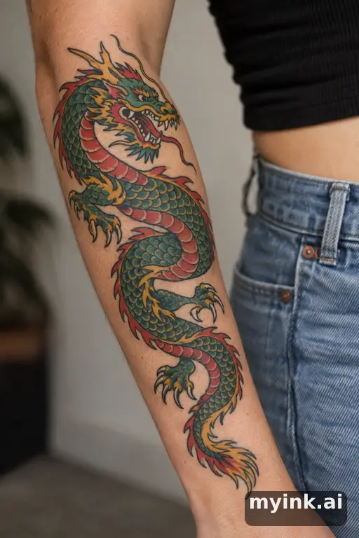 Dragon — Traditional Forearm Tattoo reference image