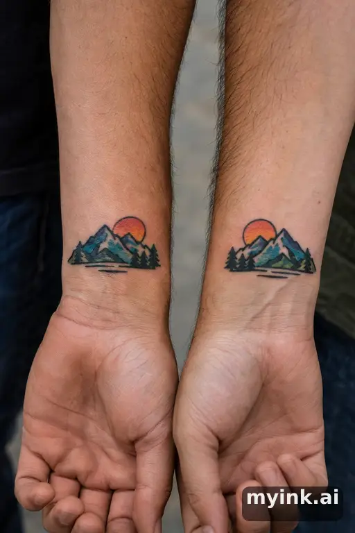Matching mountains — Traditional Best Friend Tattoo reference image