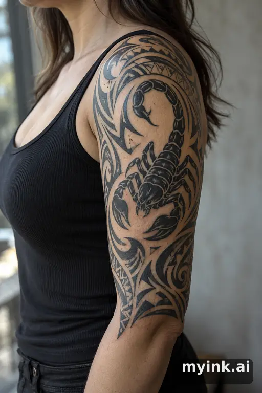 Scorpion with raised tail — Tribal Half Sleeve Tattoo reference image