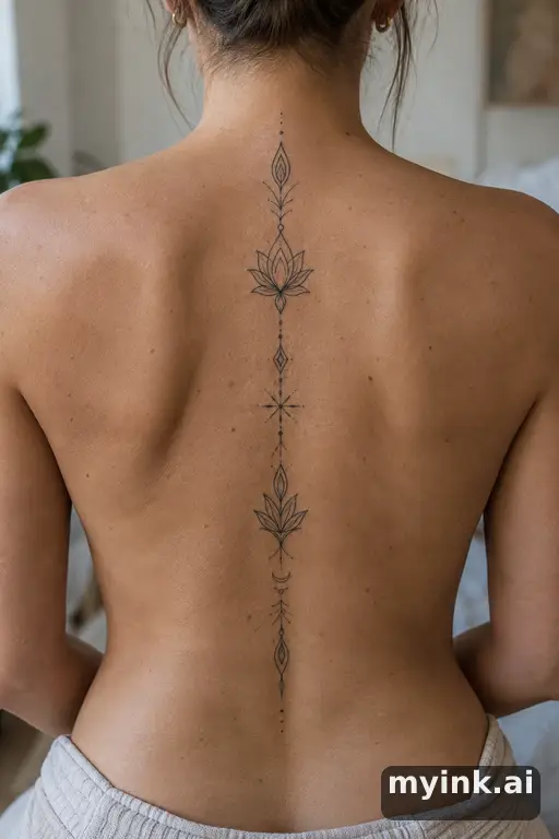 Mandala — Minimalist Spine Tattoo reference image