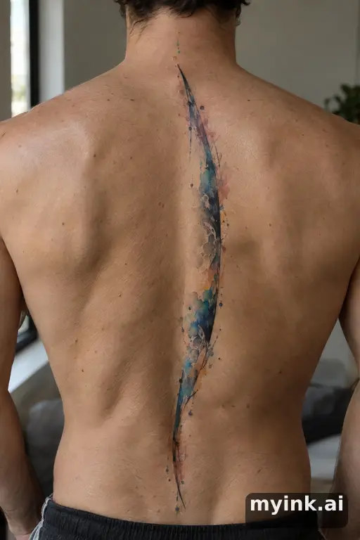 Crescent moon — Watercolor Spine Tattoo reference image
