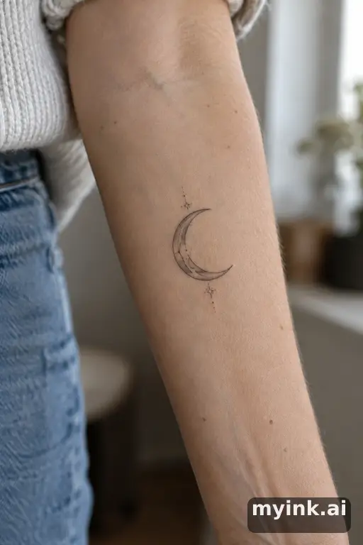 Crescent moon — Fine Line Tattoo reference image