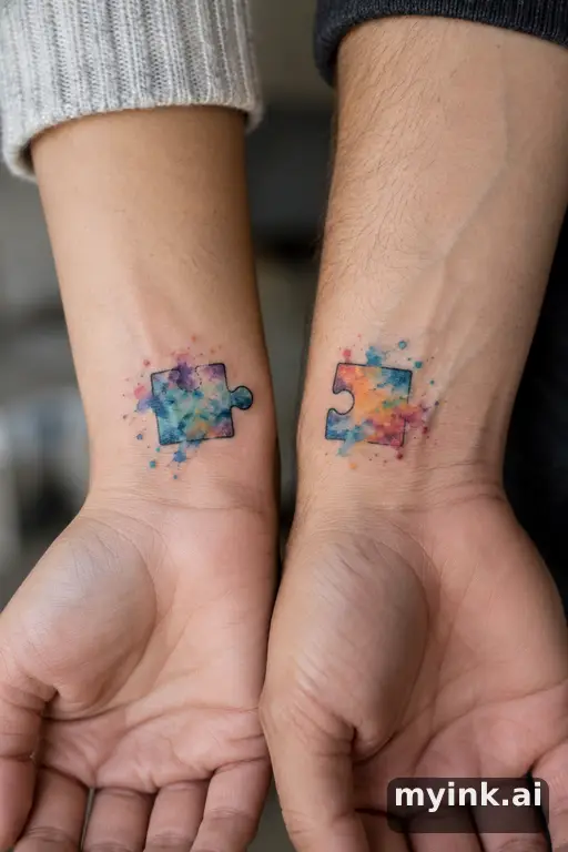 Two halves of a puzzle piece — Watercolor Best Friend Tattoo reference image