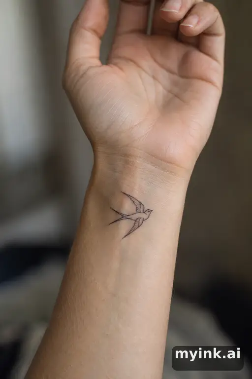 Swallow in flight — Minimalist Wrist Tattoo reference image