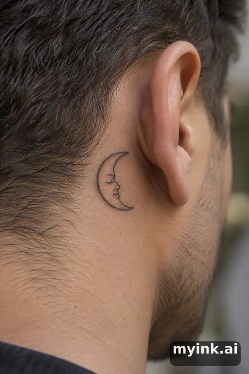 Moon with a face — Minimalist Moon Tattoo reference image