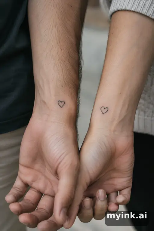Matching small hearts — Fine Line Best Friend Tattoo reference image