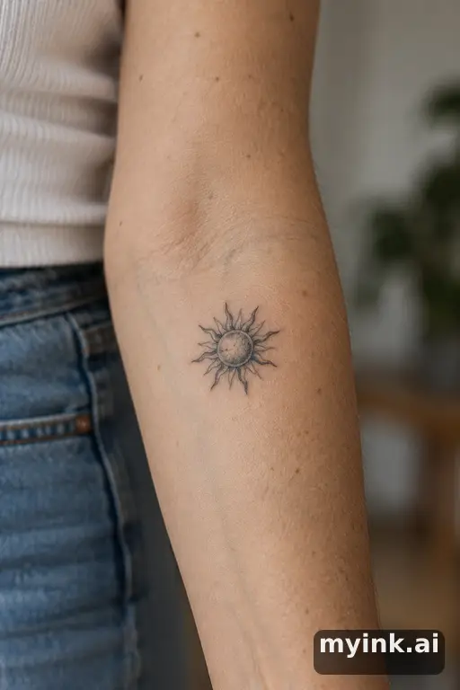 Tiny sun — Realistic Forearm Tattoo reference image
