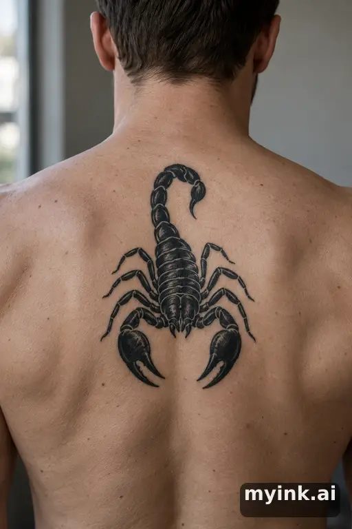 Scorpion with raised tail β Blackwork Back Tattoo reference image
