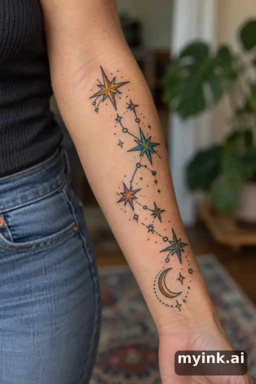 Constellation of family stars — Neo-Traditional Family Tattoo reference image