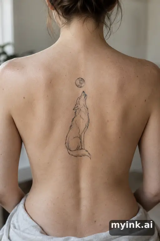 Wolf howling at the moon — Minimalist Tattoo for Women reference image