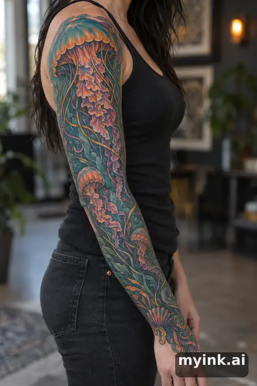 Jellyfish — Neo-Traditional Sleeve Tattoo reference image