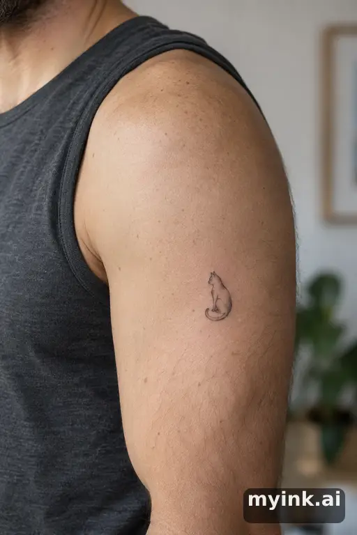 Tiny cat silhouette — Fine Line Tattoo reference image