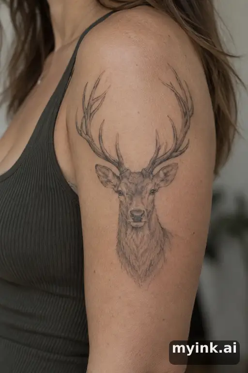 Stag head — Fine Line Tattoo for Women reference image