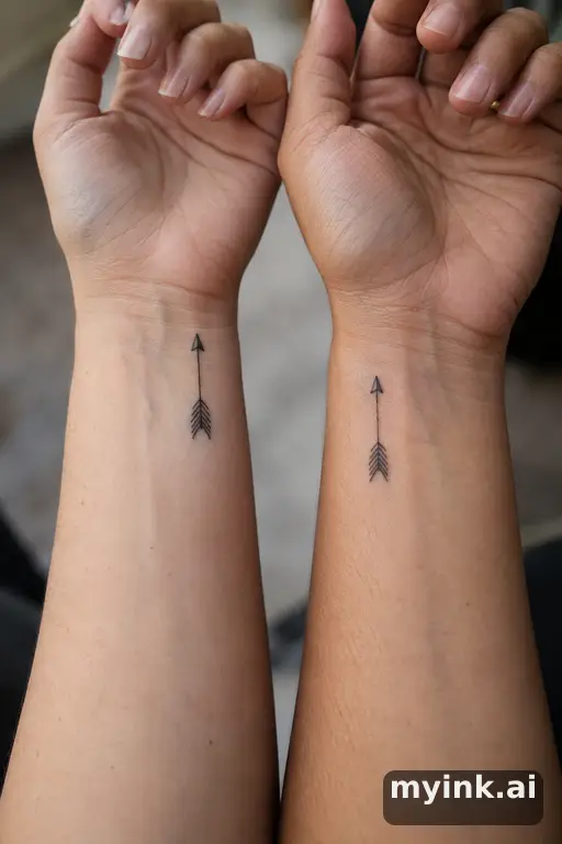 Matching arrows — Fine Line Best Friend Tattoo reference image