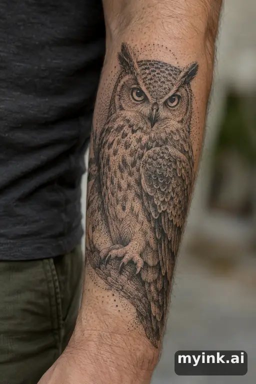 Owl — Dotwork Forearm Tattoo reference image