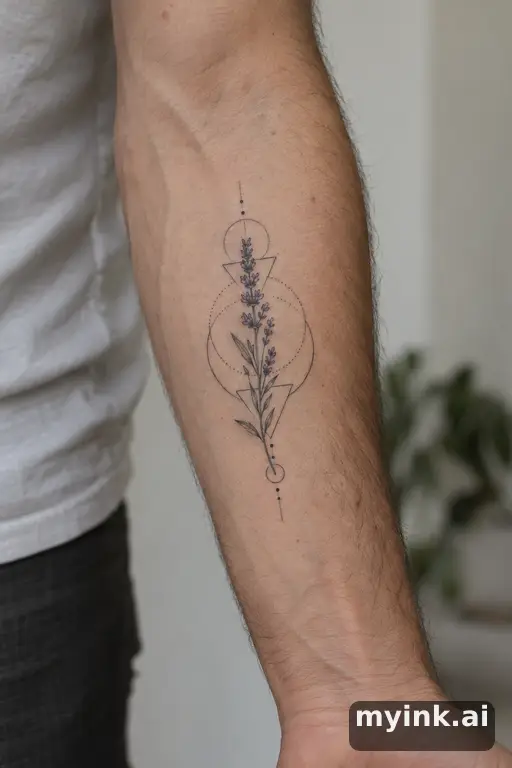 Sprig of lavender — Geometric Small Tattoo reference image