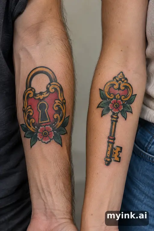Lock and key — Traditional Matching Tattoo reference image