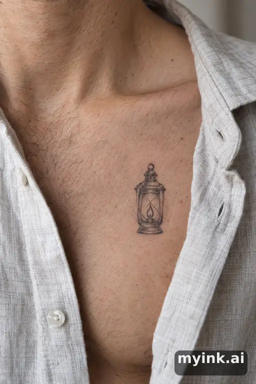 Lantern with a small flame — Fine Line Memorial Tattoo reference image