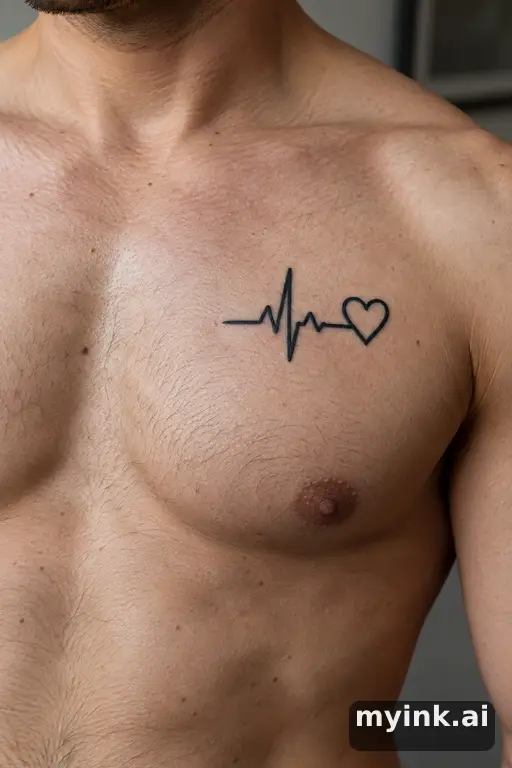 Heartbeat line ending in a heart — Blackwork Memorial Tattoo reference image