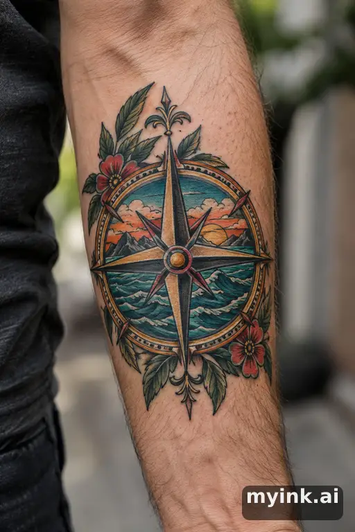 Compass rose — Neo-Traditional Forearm Tattoo reference image