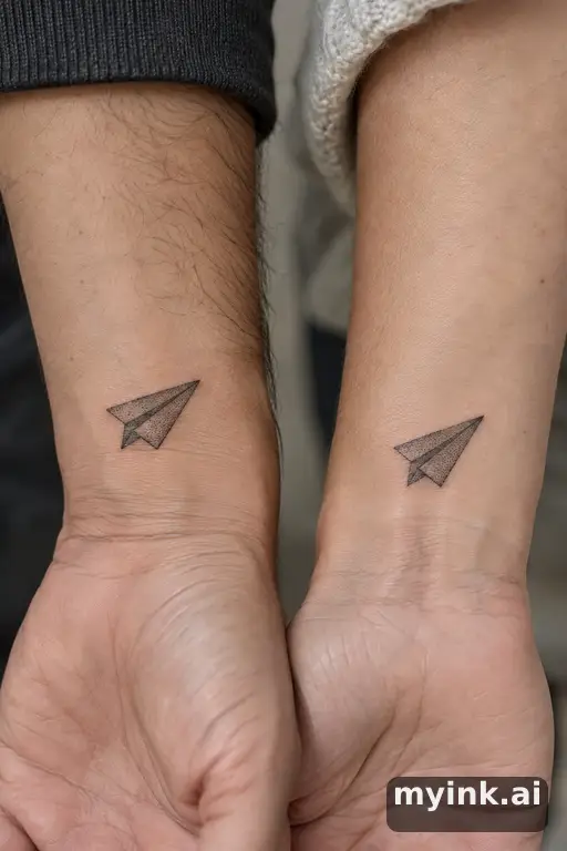 Matching paper planes — Dotwork Best Friend Tattoo reference image