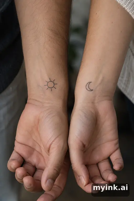 Matching sun and moon — Minimalist Best Friend Tattoo reference image