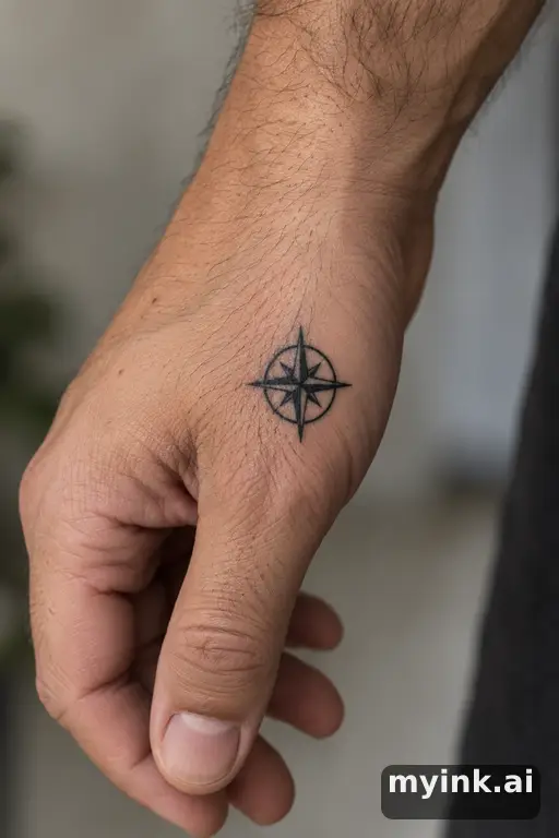 Tiny compass — Blackwork Small Tattoo reference image