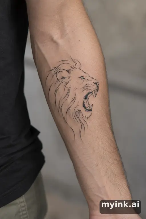 Roaring lion head — Minimalist Forearm Tattoo reference image