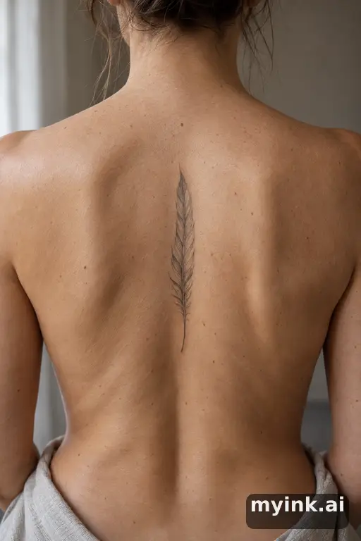 Small feather — Minimalist Spine Tattoo reference image
