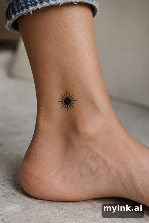 Small fine-line sun — Blackwork Sun Tattoo reference image