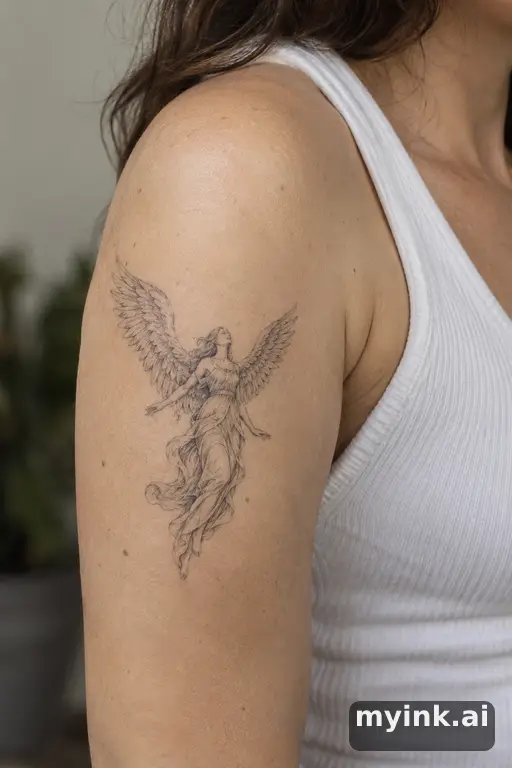 Angel with wings — Fine Line Tattoo reference image